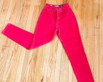 80s Bright Hot Red Pink High Waisted Cotton Denim Jeans  | Extra Small/25" Waist