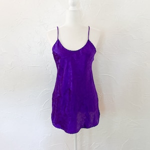 70s/80s Purple Floral Jacquard Satin Slip Dress | Small/Medium