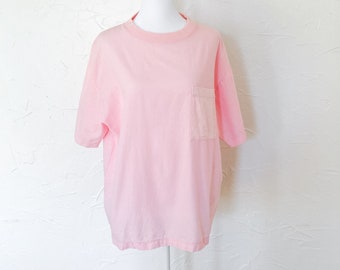 80s Eddie Bauer Cotton Link Pink Single Stitch Short Sleeve Pocket Tee | Large/Extra Large/1X