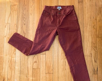 90s Rust Red Brown Cotton Denim High Waist Straight Leg Jeans | 28" Waist/Small