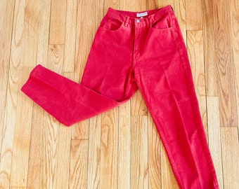 80s Guess Jeans Red Cotton Denim High Rise Straight Leg Jeans | 27" Waist/Small