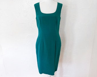 90s Turquoise Silk Sleeveless Minimal Shift Dress | Medium