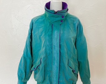 80s Iridescent Turquoise and Purple Fleece Lined Jacket | Extra Large/2X