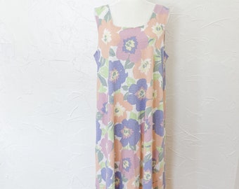 90s Pastel Floral Cotton Pointelle Tank Top Maxi Dress | 2X