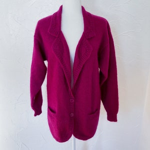 80s Perry Ellis Fuchsia Mohair Cardigan Sweater Medium/Large/Extra Large image 1