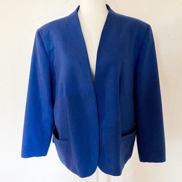 Blazer ouvert sur le devant bleu royal des années 80 | Très grand/1X/2X