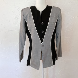 80s Black and White Paneled Houndstooth Blazer | Medium/Large