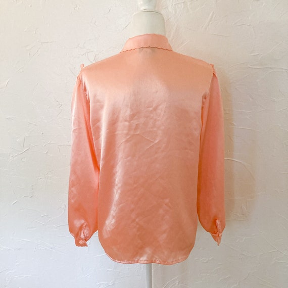 80s Peach Liquid Satin Floral Beaded Cutout Colla… - image 2