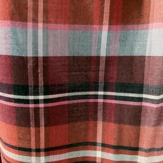 70s/80s Pink, Brown, Orange, Blue Plaid Cotton Bl… - image 10