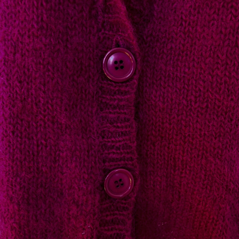 80s Perry Ellis Fuchsia Mohair Cardigan Sweater Medium/Large/Extra Large image 7