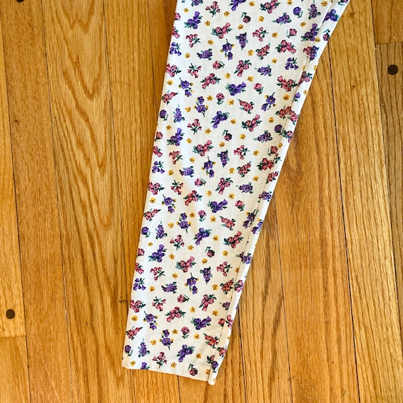 90s White Pink Purple Floral Leggings | Extra Sma… - image 5