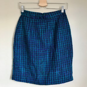 80s Turquoise, Black, Purple Tweed Pencil Skirt | 26” Waist