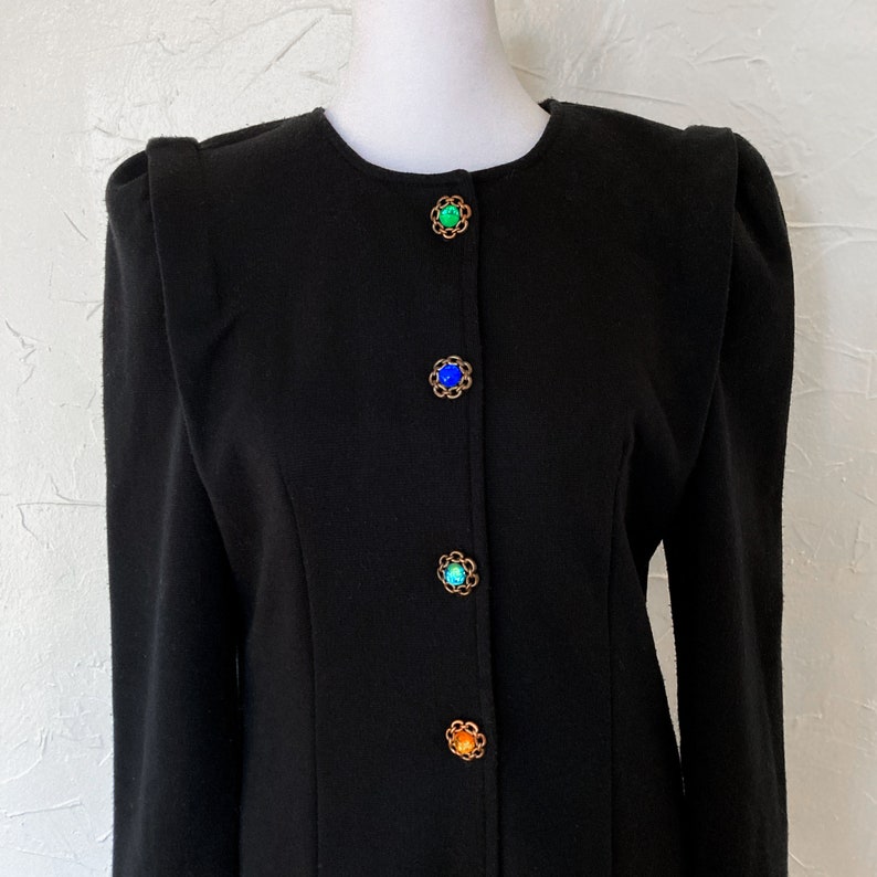80s Multicolored Rainbow Glass Button Down Black Knit Midi Dress Medium/Large image 3