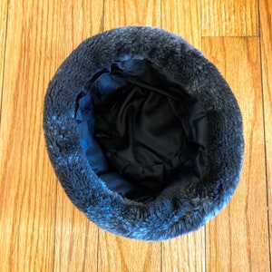 80s Black and Gray Faux Fur Folded Cuff Hat One Size image 9