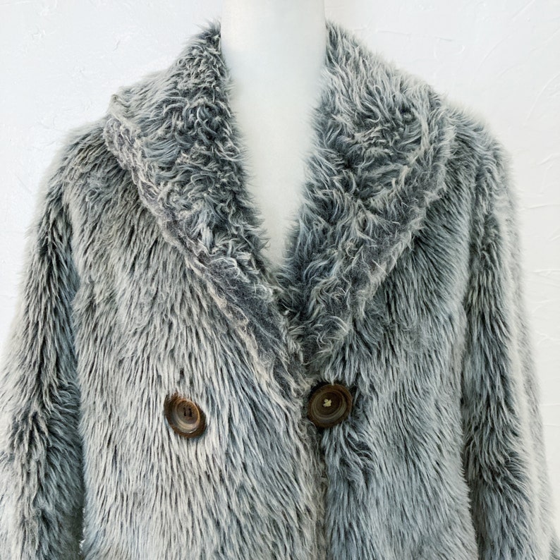 60s White Stag Silver Gray Shaggy Faux Fur Coat Large image 3