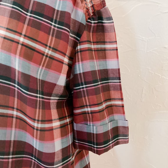 70s/80s Pink, Brown, Orange, Blue Plaid Cotton Bl… - image 7