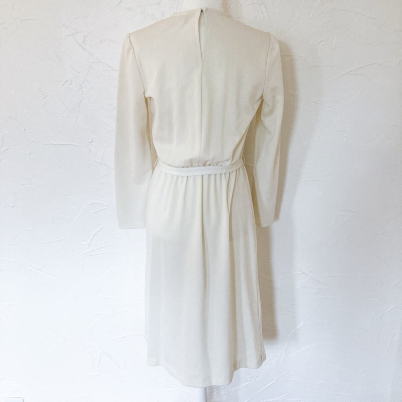 70s/80s Cream Blue and Tan Striped Belted Dress Small image 2