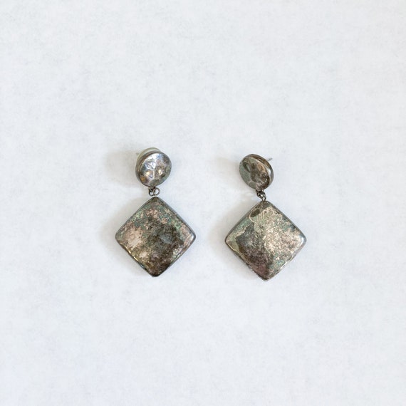 80s Gunmetal Distressed Geometric Hammered Metal … - image 1