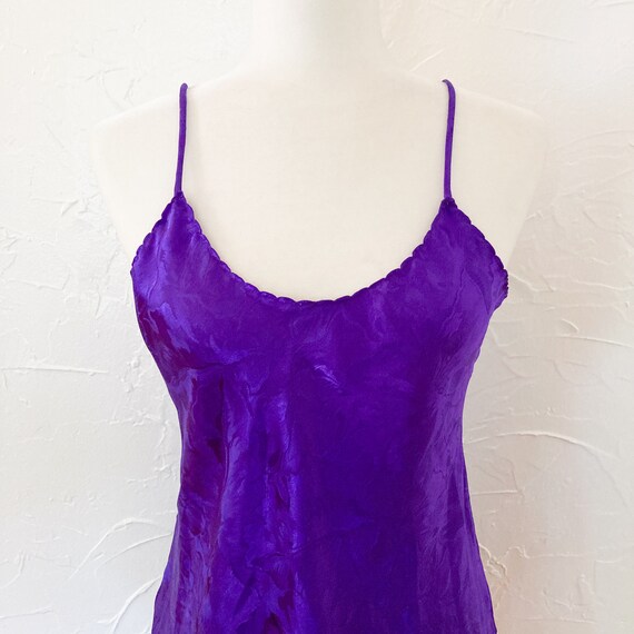 70s/80s Purple Floral Jacquard Satin Slip Dress |… - image 4