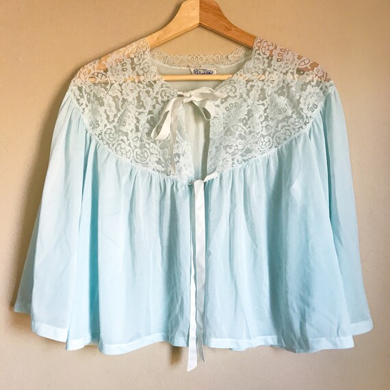 40s Light Blue Lace Lingerie Bed Jacket by Radclif