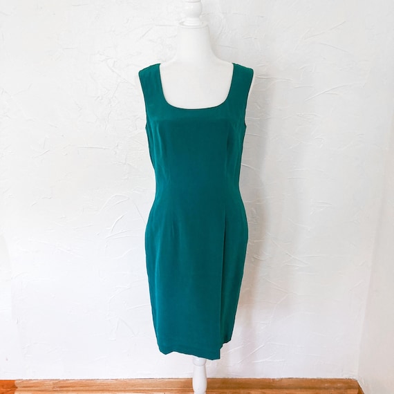 90s Turquoise Silk Sleeveless Minimal Shift Dress… - image 1