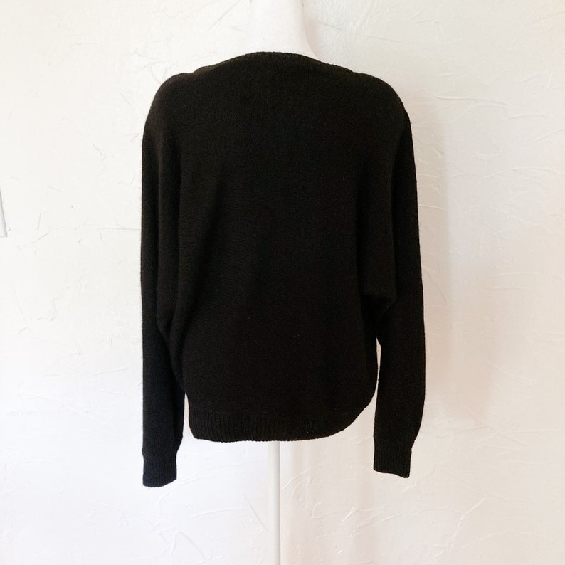 80s Iridescent Sequined Embellished Glam Black Silk Long Sleeve Silk Angora Sweater Large/Extra Large image 2