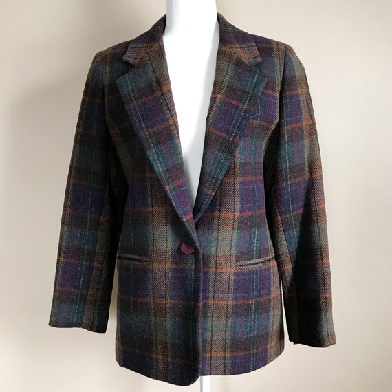 90s Dark Plaid Blazer | Medium