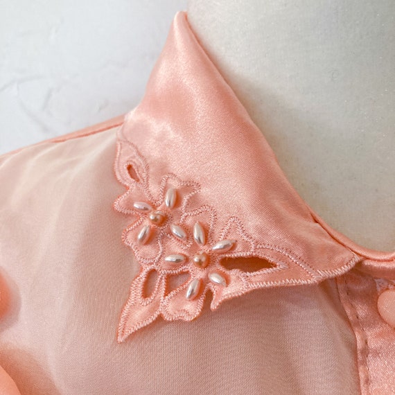 80s Peach Liquid Satin Floral Beaded Cutout Colla… - image 5