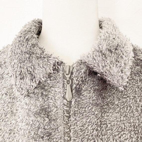 80s/90s Metallic Silver Gray Fuzzy Zip Up Collare… - image 4