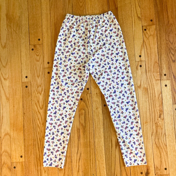 90s White Pink Purple Floral Leggings | Extra Sma… - image 2