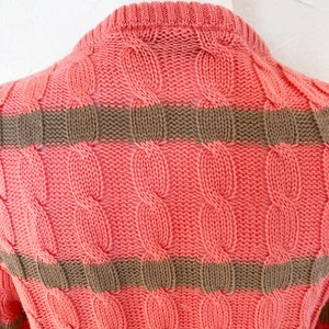 80s Designer Oscar de la Renta Coral Pink and Tan Striped Cable Knit Pullover Sweater Medium/Large image 9