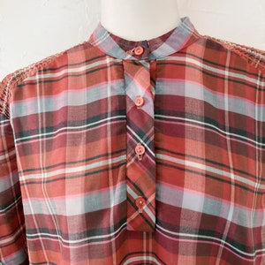 70s/80s Pink, Brown, Orange, Blue Plaid Cotton Blouse Extra Large/2XL image 4