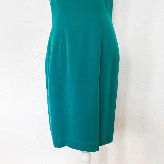 90s Turquoise Silk Sleeveless Minimal Shift Dress… - image 4