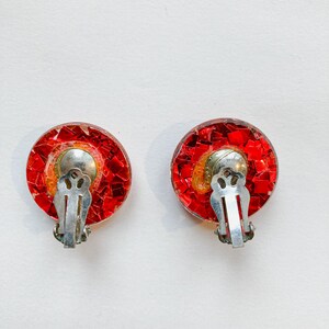 50s Lucite Red and Gold Confetti Clip-on Earrings image 2