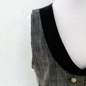 80s/90s Deadstock Gray Plaid Corduroy Black Collared Pinafore Midi Dress Medium/Large image 6