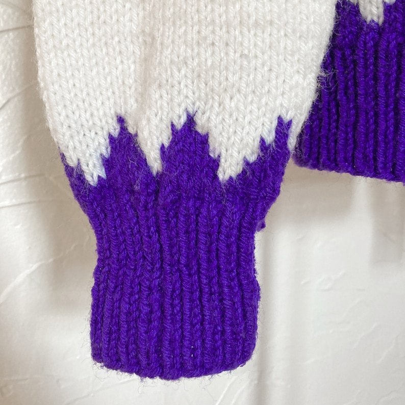 70s Two Toned White Purple Hand Knit Chunky Warm Fair Isle Sweater Medium/Large image 8