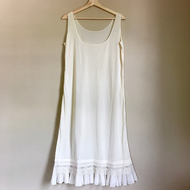 50s MediumLarge Cream Lingerie Slip Dress with Lace and Pleated Hem