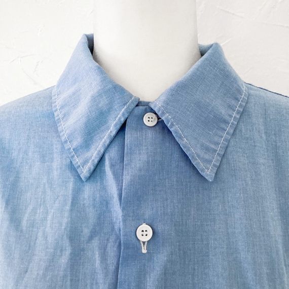 60s/70s Light Blue Chambray Collared Button Down … - image 4
