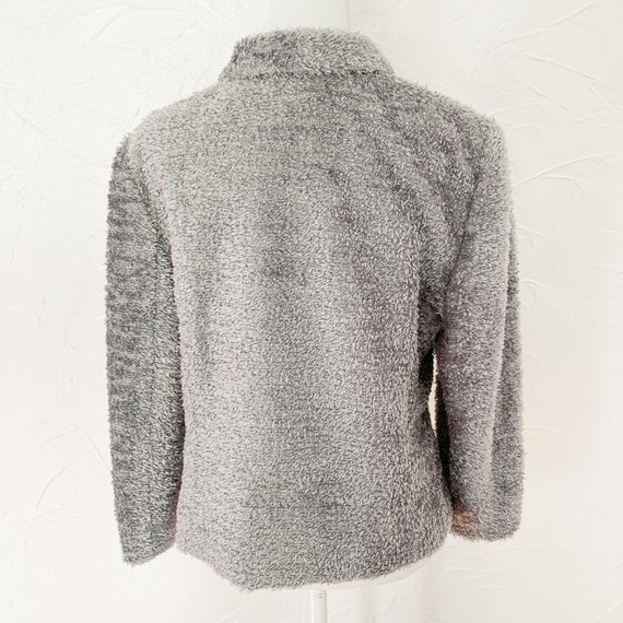 80s/90s Metallic Silver Gray Fuzzy Zip Up Collare… - image 2