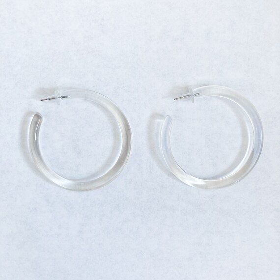 90s Oversized Clear Plastic Large Hoops Pierced E… - image 2