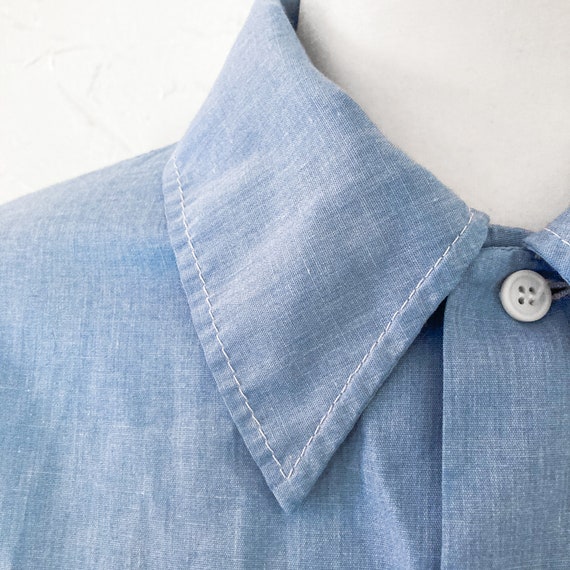 60s/70s Light Blue Chambray Collared Button Down … - image 5