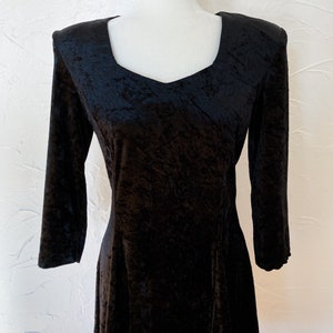 80s Black Crushed Velvet Skater Fit and Flare Dress Small/Medium image 3