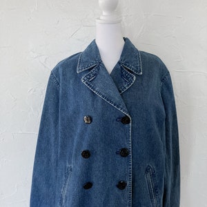 80s Double Breasted Denim Coat with Black Nautical Anchor Buttons Large/Extra Large image 3