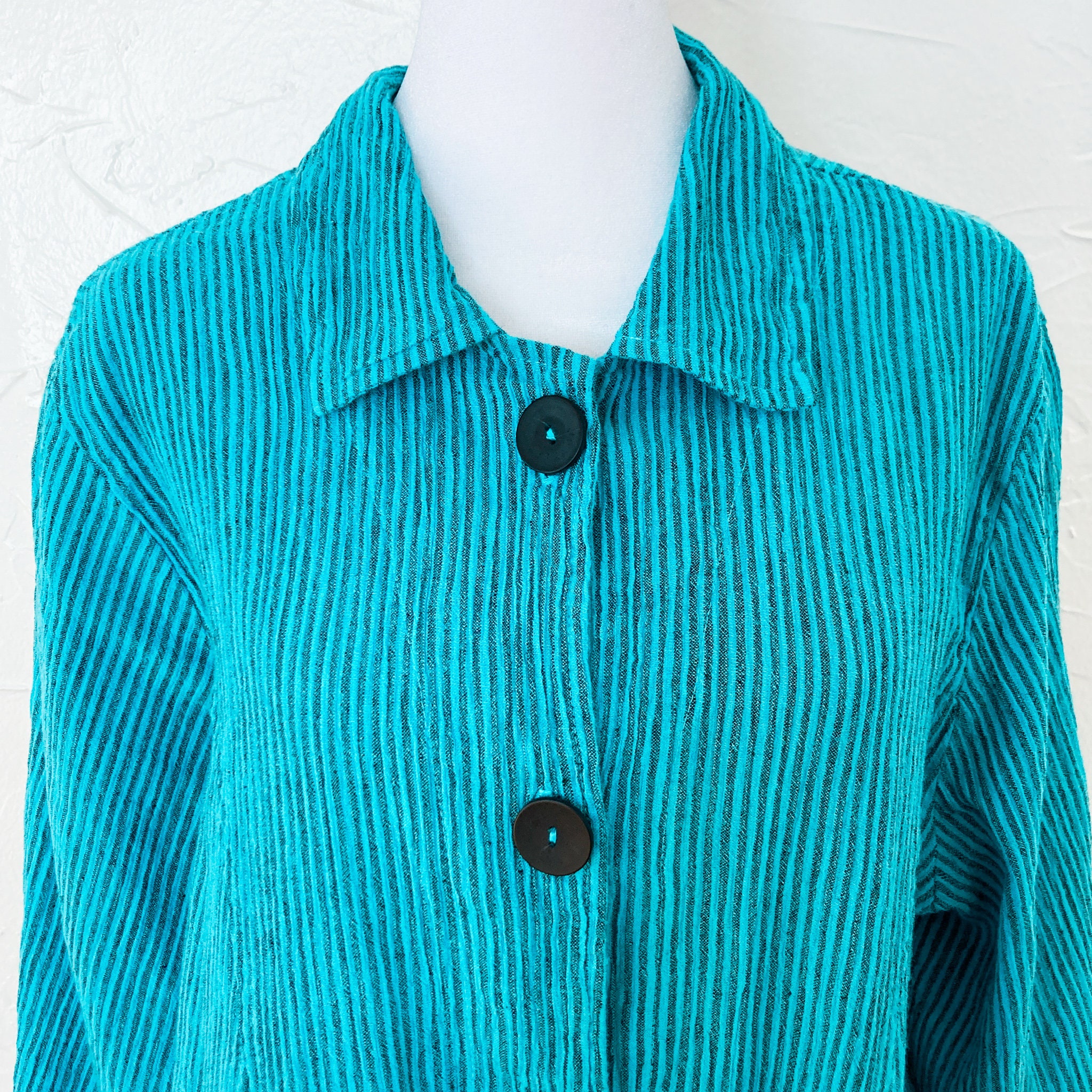 トップス 80s 90s EURO wide linen shirt turquoise 80s 90s EURO wide linen shirt turquoise