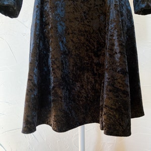 80s Black Crushed Velvet Skater Fit and Flare Dress Small/Medium image 4