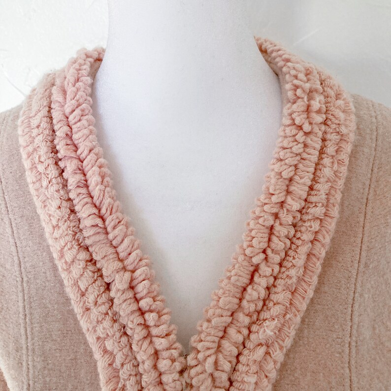 80s Yarn Looped Collar Open Front Light Pink Wool Jacket | Extra Small ...