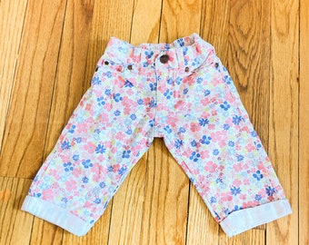 90s Toddler OshKosh Pink Blue White Floral Cotton Denim Jeans | Toddler Size 3T