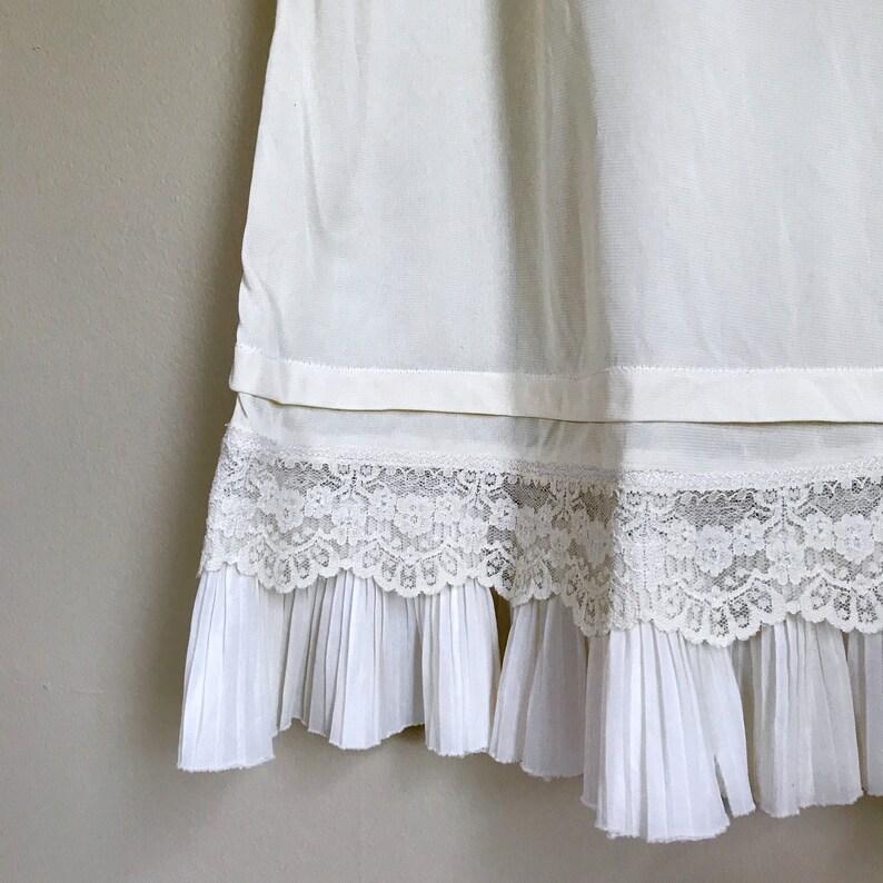 50s MediumLarge Cream Lingerie Slip Dress with Lace and Pleated Hem