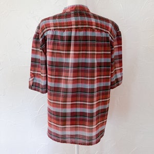 70s/80s Pink, Brown, Orange, Blue Plaid Cotton Blouse Extra Large/2XL image 2