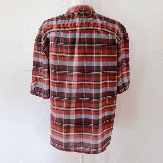 70s/80s Pink, Brown, Orange, Blue Plaid Cotton Bl… - image 2